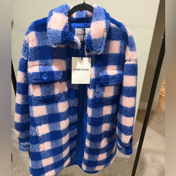 Stand Studio Jackets & Blazers - STAND Studio Blue & Pink Sherpa Teddy Coat
